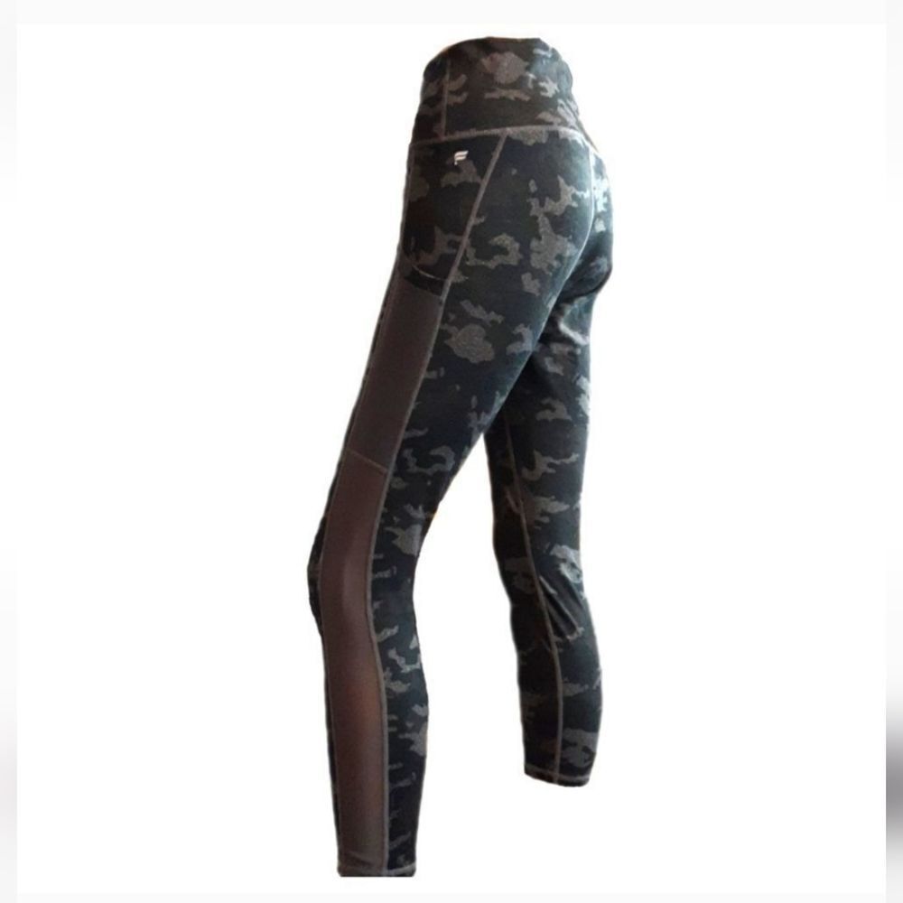 Fabletics Powerhold Leggings Camo Black and Gray Fits 30"-36" Waist